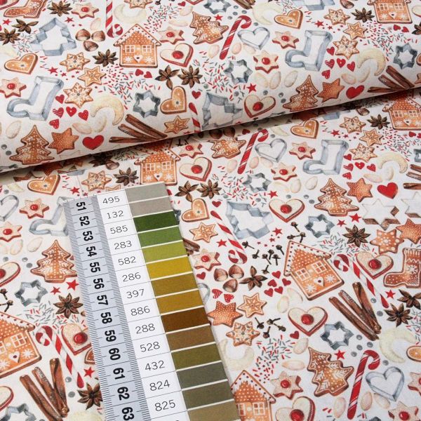 acufactum kleine Weihnachtsbäckerei - Baumwolle mit Zimtsternen Lebkuchenhäusern Zuckerstangen Nelke