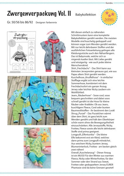 Schnittmuster Zwergenverpackung 2 von Farbenmix – Gr. 50-92 Pumphose Shirt Tunika Overall