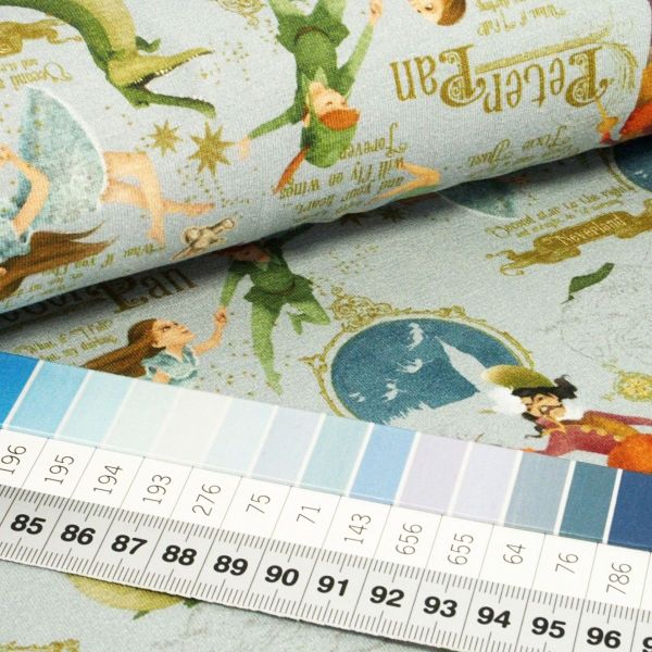 Baumwolljersey Peter Pan hellblau grün - Jersey Tinkerbell und Käptn Hook