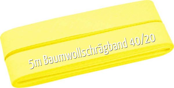 5m Schrägband aus Baumwolle gelb - Baumwollschrägband 40/20/10