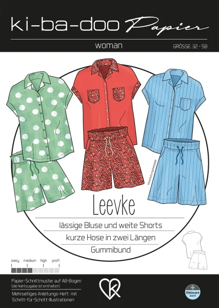 Schnittmuster lässige Bluse und weite Shorts von KiBaDoo Gr. 32-58