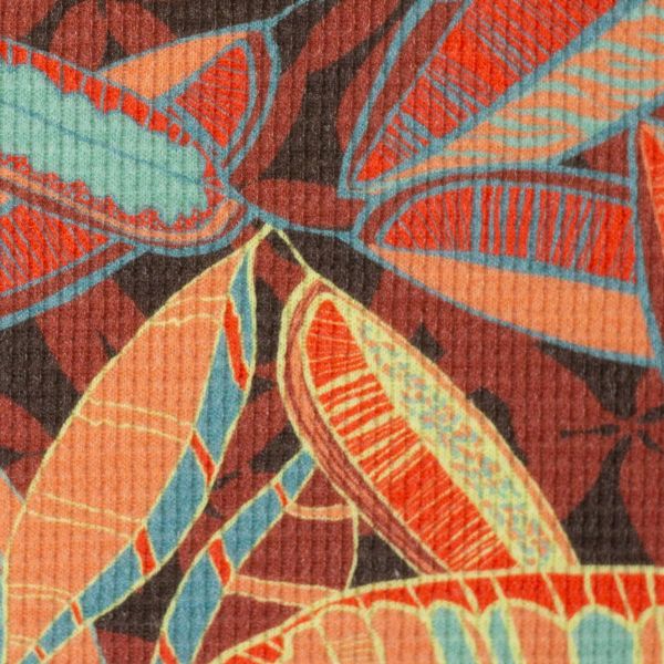 Waffeljersey Blätter braun – Waffelstruktur Jersey Viento Bienvenido Colorido