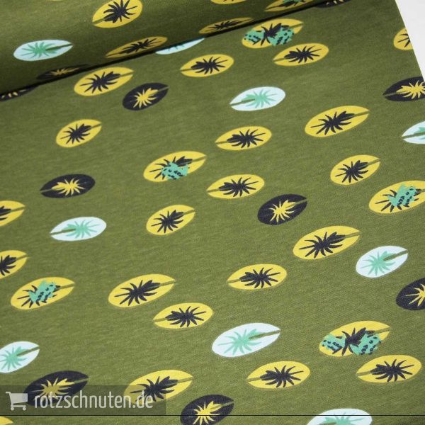 Bio Jersey Interlock BIRCH Swan Lake – Seerosen Teich grün – FROG PAD MOSS KNIT