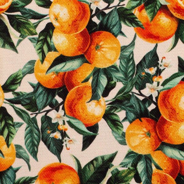 Dekostoff mit Orangen beige grün orange - Baumwolle Canvas Matteo von Swafing
