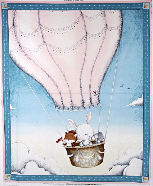Hase Maus & Fuchs im Luftballon - Up Up & Away 90cm Panel rosa