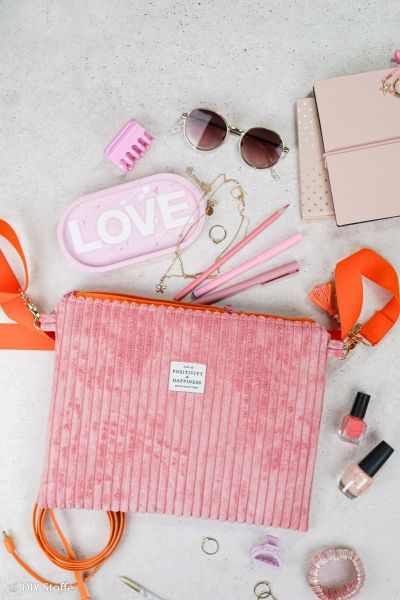 Breitcord Wanja rosa Erdbeersorbet – weicher Cord Samt für Kissen & Taschen