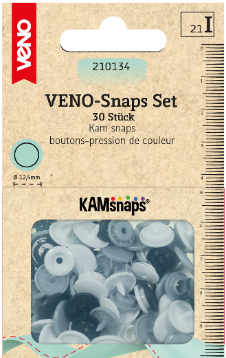 30 Kam Snaps im Farbmix schwarz weiß grau – bunte Plastik Druckknöpfe Ø 12,4 mm mit Box