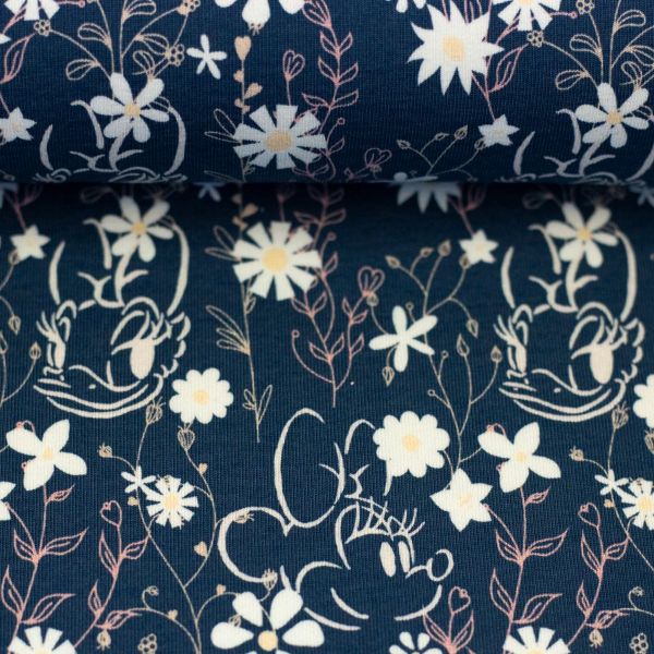 Jersey Daisy Duck & Minnie Maus Blumen Navy – Disney Stoffe von Swafing