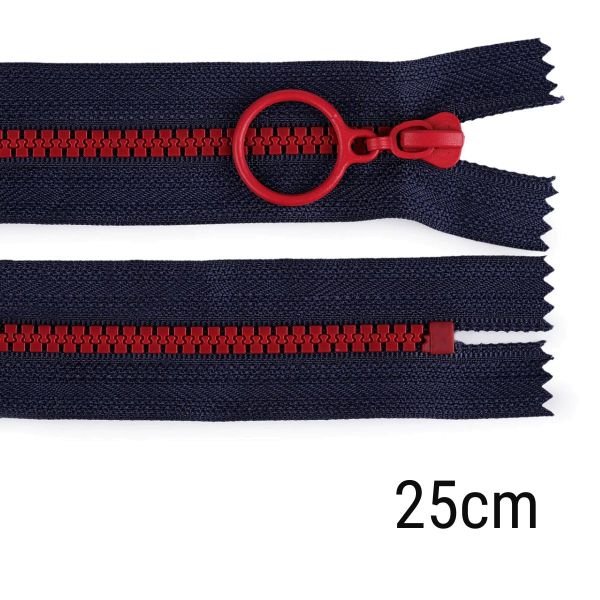 Reißverschluss Profil 25cm lang nicht teilbar für Taschen & Mäppchen blau rot