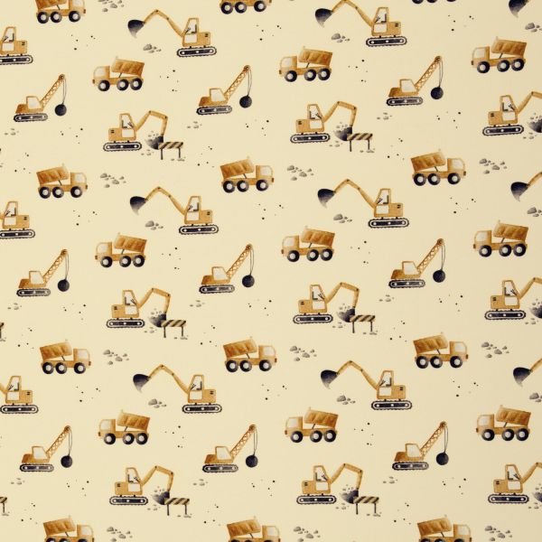 Jersey Baustelle Kipper Bagger Radlader gelb – Baumwolljersey Achtung Baustelle by Swafing