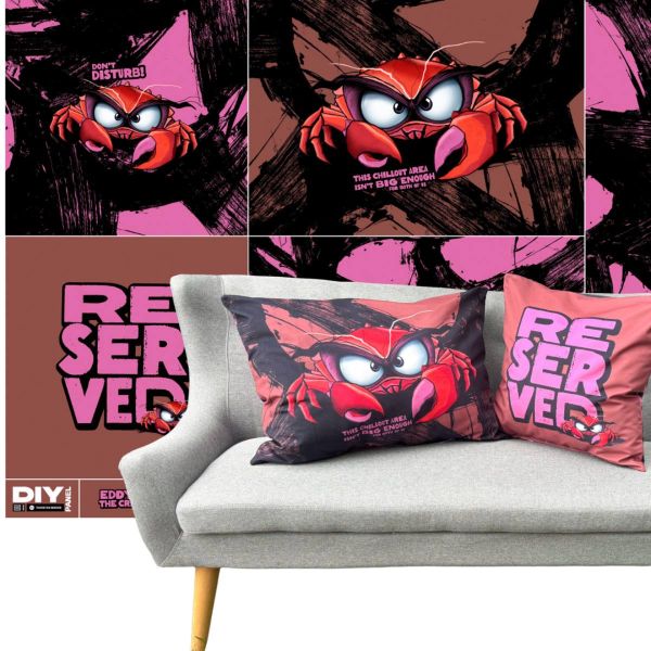 Veloursamt DIY Panel für 2 pinke Krabben Kissen - Salty Pillow Eddy the Crab Swafing - 115cm