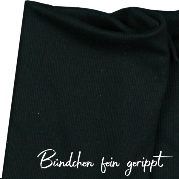Bio Strickbündchen schwarz – fein geripptes Bündchen 2x2 Organic Rib Tube black
