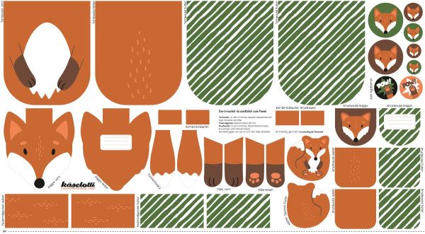 DIY Nähset Turnbeutel Fuchs von Käselotti - Tierbeutel Panel 75x150cm