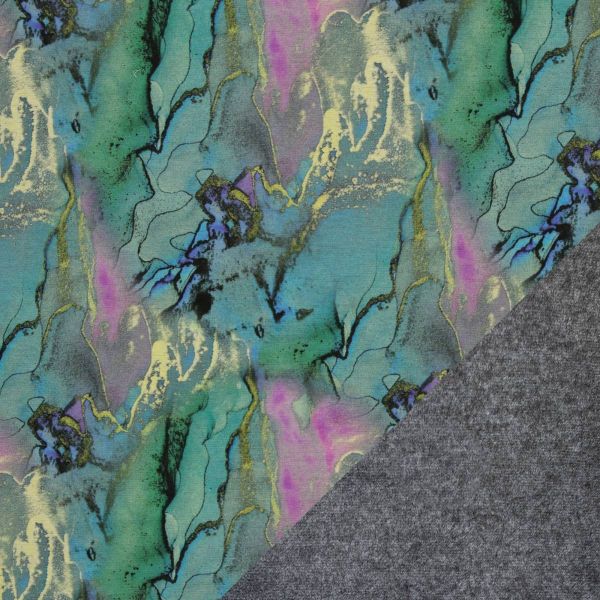 Alpenfleece Marble marmoriert aqua rosa gold – kuschelweicher Babysweat Nicki Wintersweat