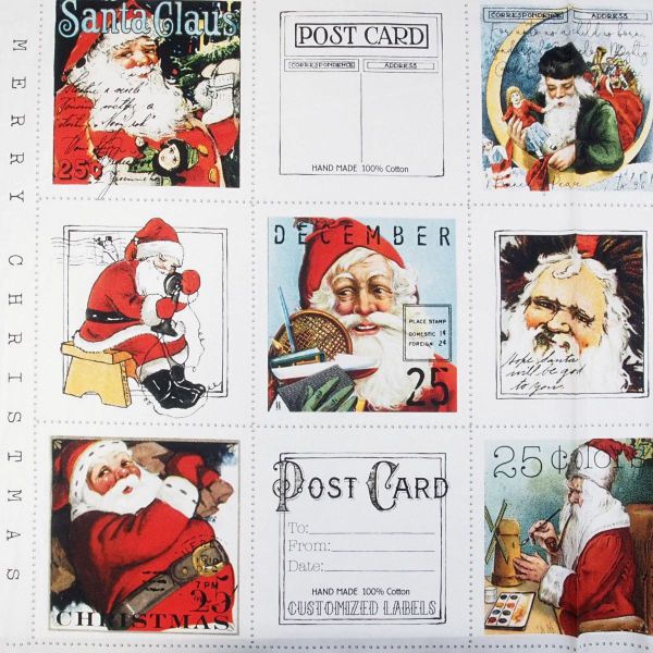 Baumwolle Weihnachten Vintage Postkarten Santa - Riley Blake Nicholas 60cm Panel