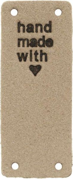 Kunstleder Label handmade with ❤️ hellgrau sand - für deine Nähprojekte, Strickwerke & Gebasteltes-C