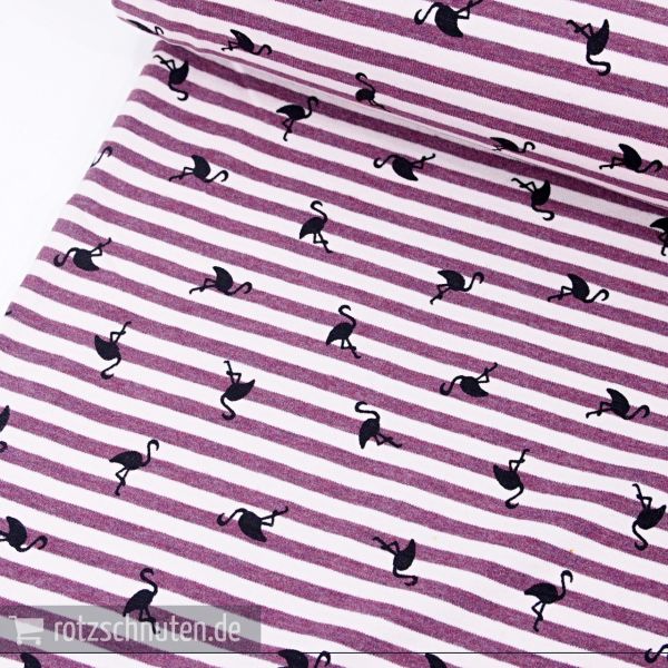 Jersey Flamingo Streifen aubergine creme – Baumwolljersey
