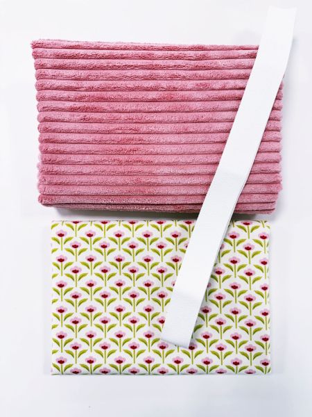 Taschen-Stoffpaket altrosa – Breitcord, Blumen Baumwollstoff & weißes Gurtband