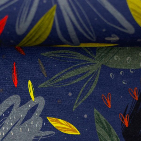 Sweat mit großem Blütenmuster abstrakt dunkelblau bunt - French Terry Femke von Swafing