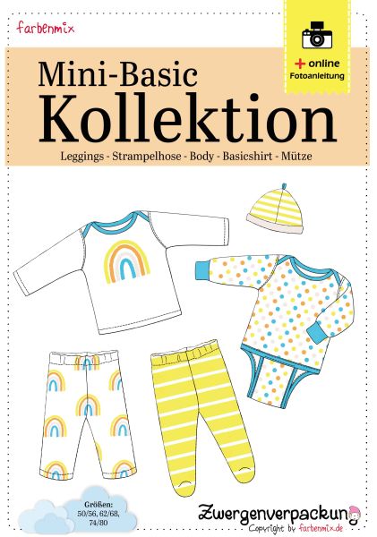 Schnittmuster Mini Basic Kollektion Farbenmix – Gr. 56-80 Body Shirt Leggings & Mütze