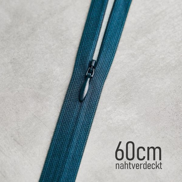 Unsichtbarer YKK Reißverschluss 60cm petrolblau – meetMILK Pond