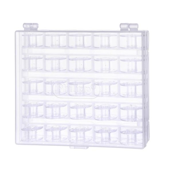 Box mit 25 Unterfaden Spulen transparent - CB Spule Kunststoff für viele gängige Nähmaschinen