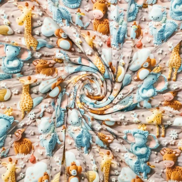 3D Animal Fun Giraffe Elefant – knuffiger Baumwolljersey für kreative Kinderoutfits