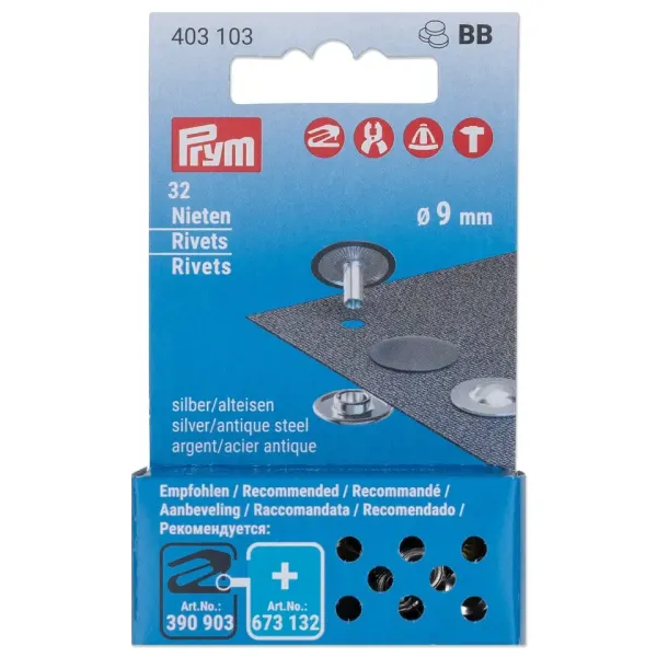 32 Nieten silber alteisen Ø9mm von Prym - Nachfüllpack ohne Werkzeug