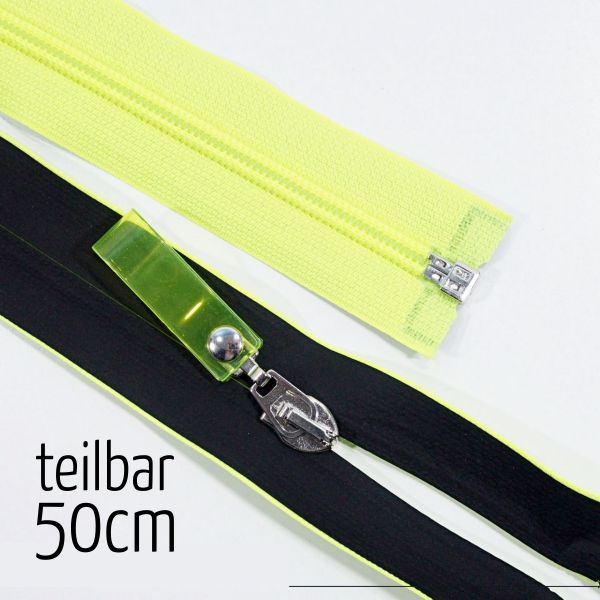 Reißverschluss neon grün gelb matt schwarz teilbar 50cm lang für Jacken