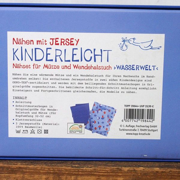Näh eine Baby Mütze und Wendehalstuch • Wasserwelt maritim • DIY Nähset Gr. 32-52
