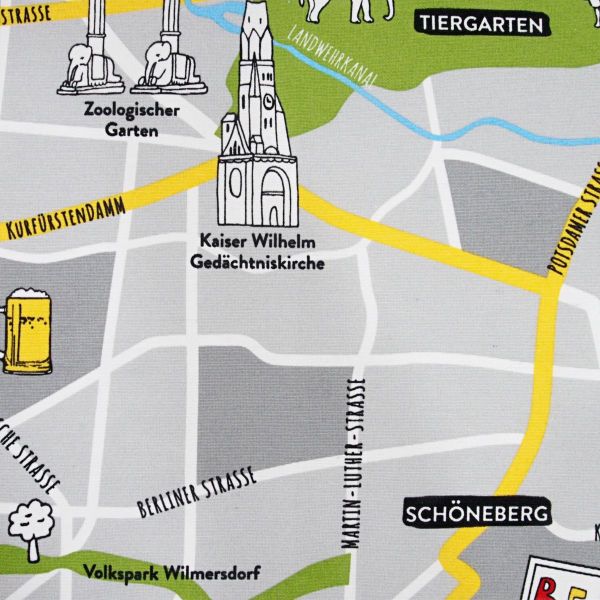 Dekostoff Berlin grau mit Sehenswürdigkeiten – Ottoman Premium Taschenstoff