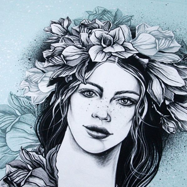 Sweat Miss Magnolia mint grün mit Kombistoff von Thorsten Berger – 80cm Panel French Terry