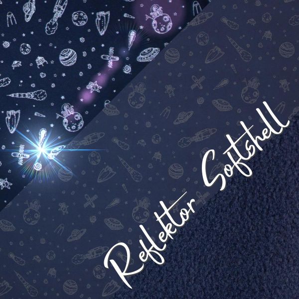 Softshell Raketen Weltall Ufo dunkelblau Reflektor Magic – reflektiert Licht im Dunkeln