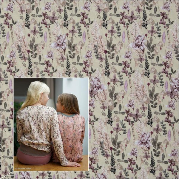 Rippjersey Blüten Gräser creme beige – Serie Garden Vibes by Cherry Picking von Swafing