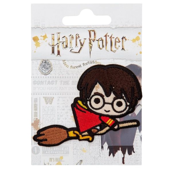 Bügelbild Harry mit Besen– Applikation Harry Potter Hogwarts Zauber Schule 7,5x5,5cm