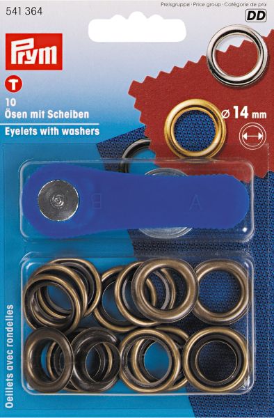 15 Ösen mit Scheiben 11mm altmessing - mit Werkzeug