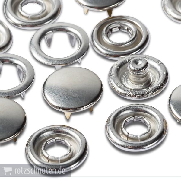 9 Jersey Druckknöpfe PRYM – 10mm silber mit Kappe und Werkzeug