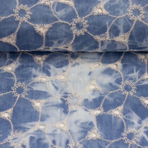 Baumwolle mit Lochstickerei Batik blau - Serie Jonte von Swafing