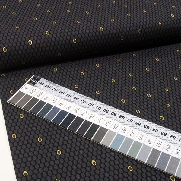 Baumwolle Ovals Punkte schwarz gold - Jubilee für Berninas 125th Anniversary