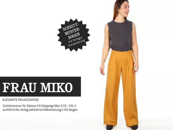 Schnittmuster FRAU MIKO • Palazzohose mit weitem Bein für Damen • Gr. XS-XXL Bundfaltenhose Marleneh