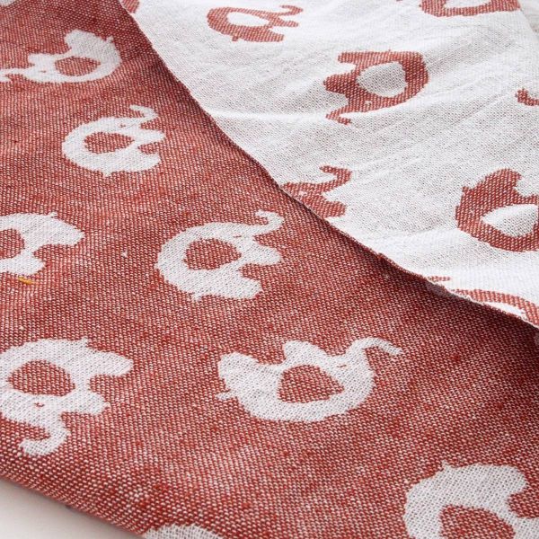 Baumwolle Musselin Jacquard Elefanten rost rot weiß – Doubleface Elephant rust