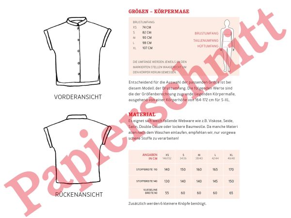 Schnittmuster FRAU MILLA • Kurzarmbluse von Studio Schnittreif • Gr. XS-XL