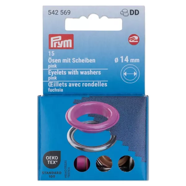 15 Ösen mit Scheiben 14mm pink - für das Prym Vario Creative Tool