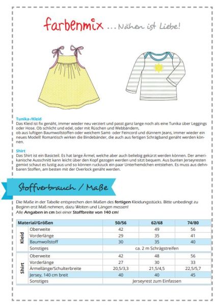 Schnittmuster Zwergenverpackung 1 von Farbenmix – Gr. 50-80 Pumphose Shirt Kleid Hoodie Jacke