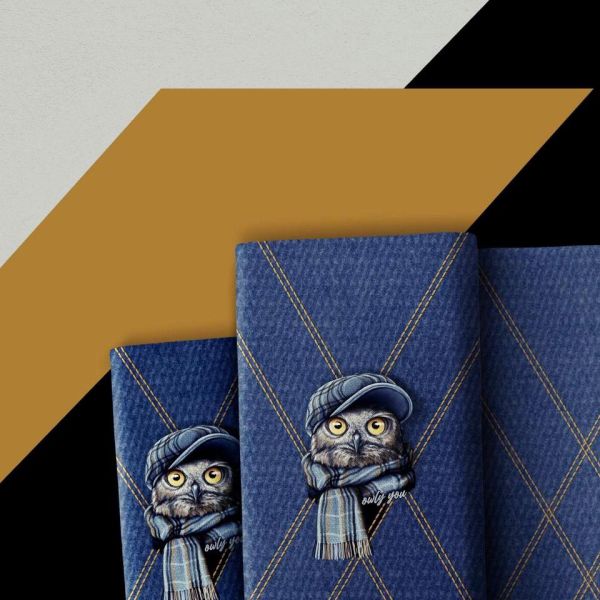 Sweat Eule mit Hut blau - Owly You von Thorsten Berger – 85cm Panel French Terry