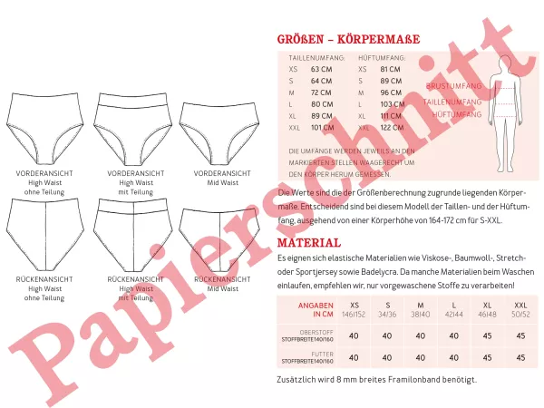 Schnittmuster FRAU APRIL • Bikini Hose High oder Mid Waist von Studio Schnittreif • Gr. XS-XXL