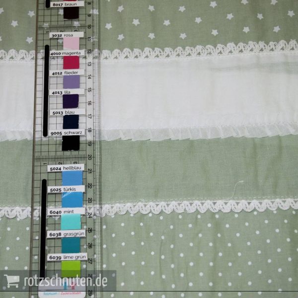 Baumwolle Patchwork GIPSY – Streifen genäht mit Rüschen in mint weiß