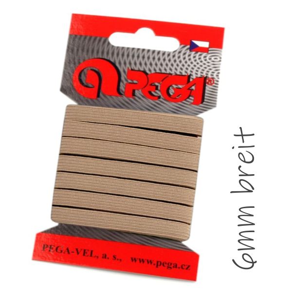 5m schmales Gummiband beige - 6mm breit