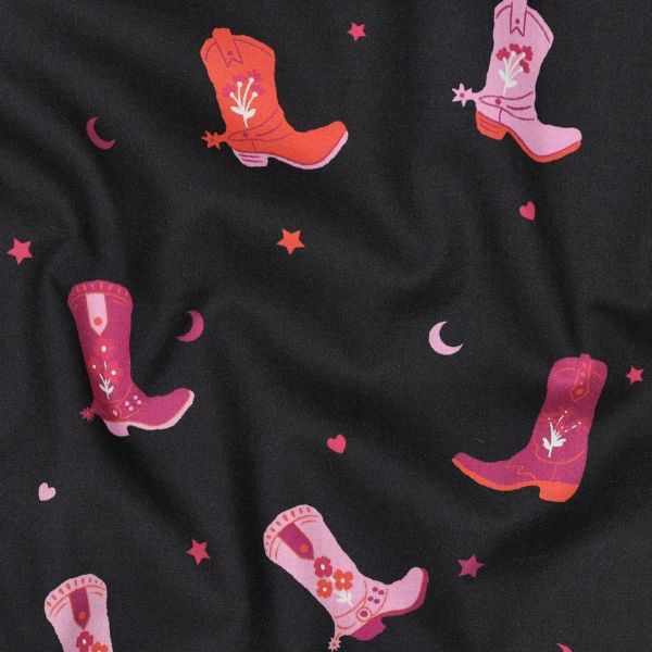Baumwolle Popeline Cowboy Boots schwarz – Poppy Fabrics