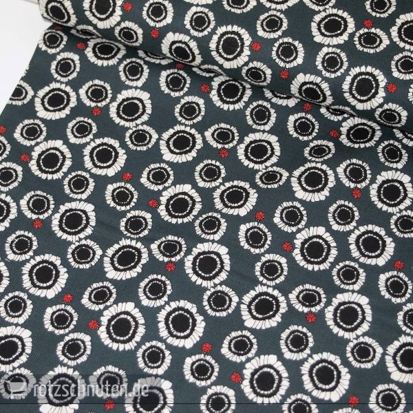 Bio Baumwolle Blüten Marienkäfer dunkelgrün - Popeline NIDO von C.Pauli